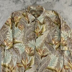 Tori Richard Shirt Mens Large Brown Hawaiian Button‎ Up Aloha Floral USA Made